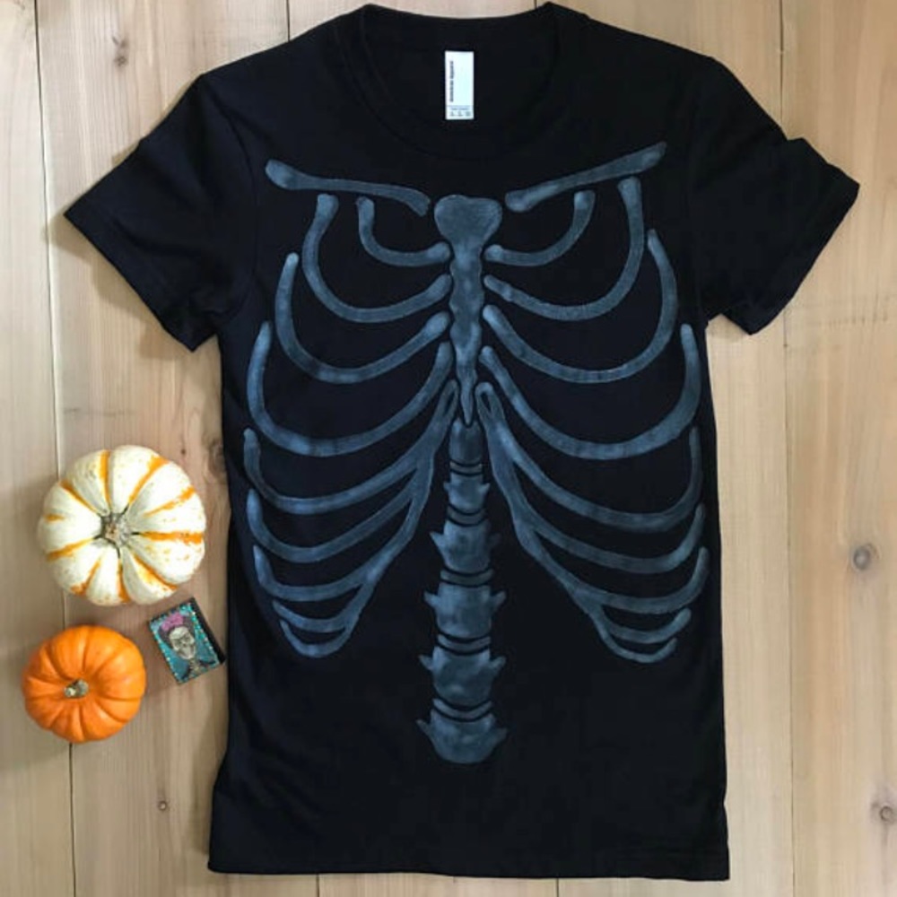 Hand painted black skeleton American Apparel tee
